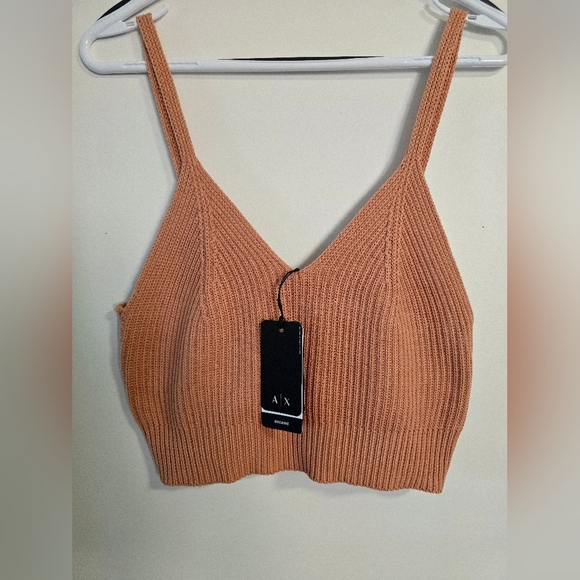 A/X Armani Exchange Organic Cotton  Summer Knit Top Spagetti Straps Crop Brown M - Picture 5 of 10